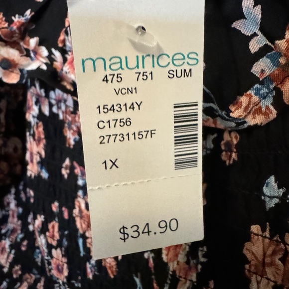 Plus Size Black Floral Smocked Off The Shoulder Top - Picture 4 of 4